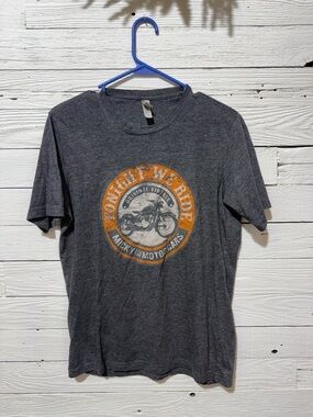 Next Level Apparel Charcoal Short-Sleeve Tee with Orange Motorcycle Graphic